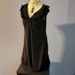 Studio Y Black Ruffle V-Neck & Sleeves Maxi Dress